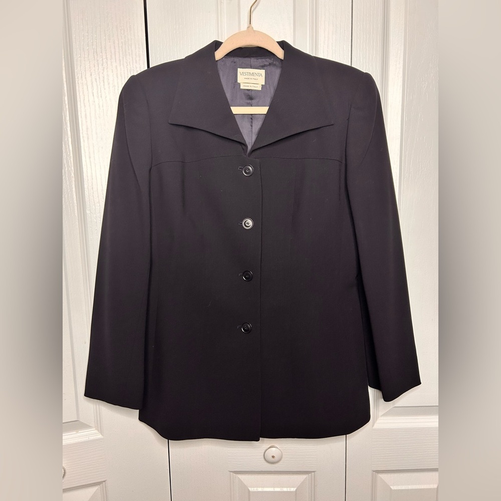 VESTIMENTA Women Midnight Blue Collared Button Blazer‎ Size Large Italy Wool